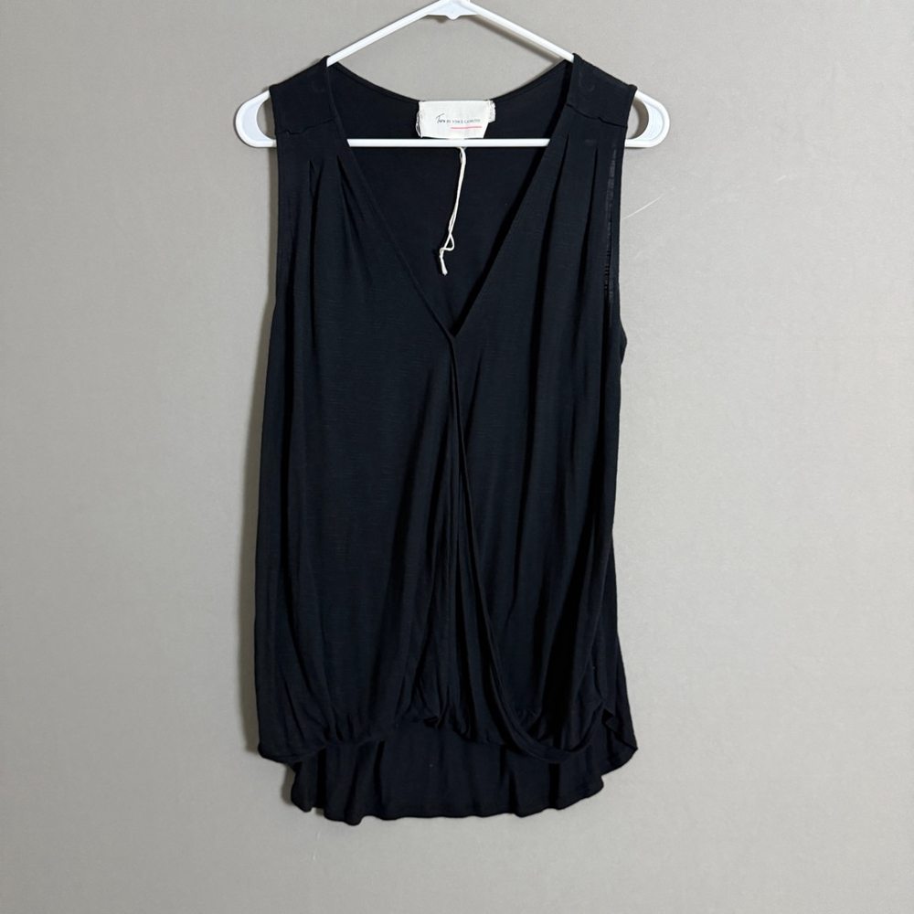 Two by Vince Camuto  Relaxed Clean Drape Front Sleeveless Tank Top Medium Black‎